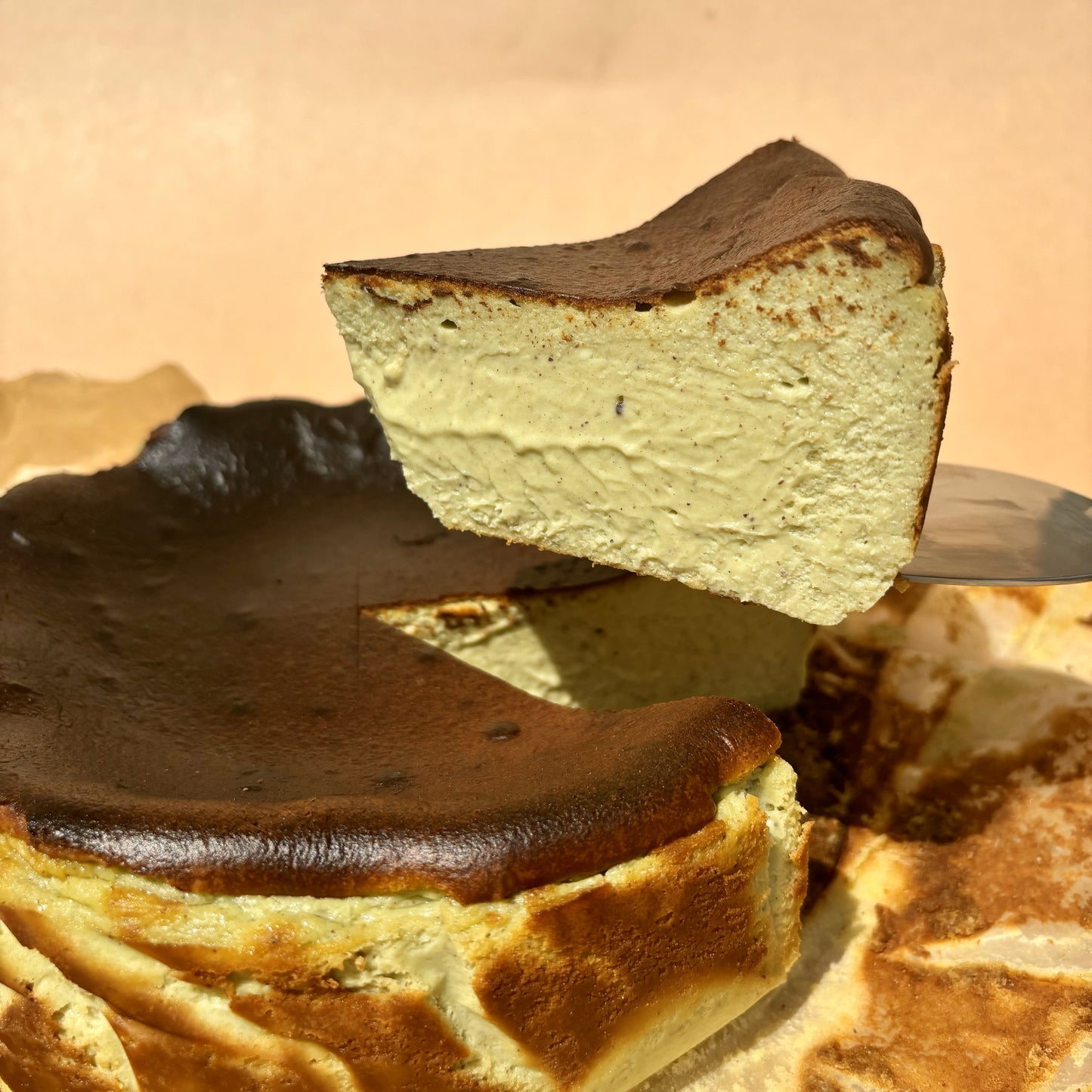Pistachio Burnt Basque Cheesecake Slice