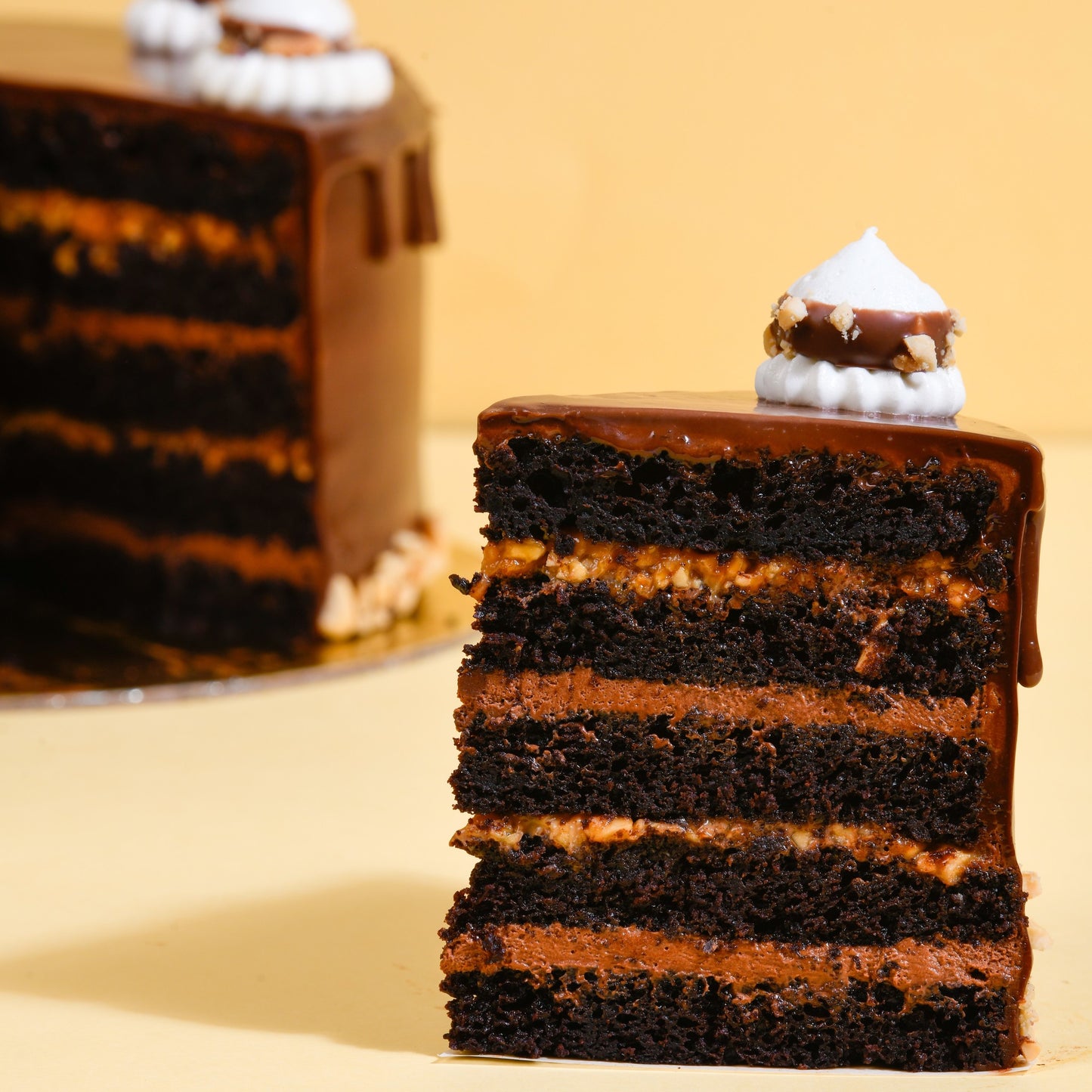 Chocolate Turtle Cake Slice